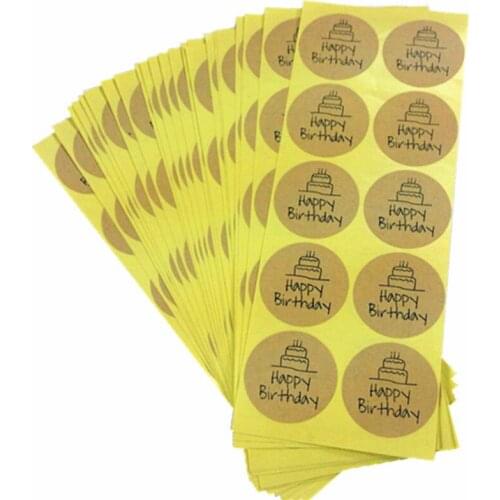 100 Pcs/lot Handwritten Happy Birthday Cake Cowhide Round Sealer For Homemade Products