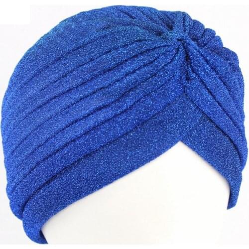 120pcs/lot solid golden metallic thread Turban Head Wrap/Band Sleep Hat Chemo Bandana Pleated Indian/Turban india hat