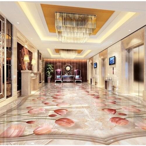 Beibehang Custom Photo 3D Floor Painting Wallpaper Ground Classic European Marble Tulip Flower 3D Floor papel de parede