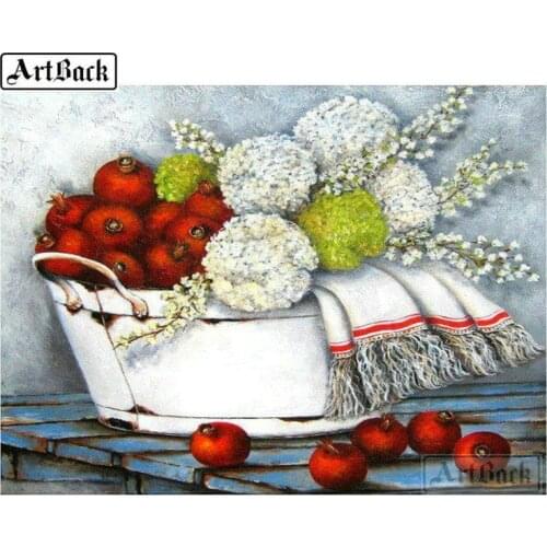 Needlework full square drill 5d diy diamond painting fruit flower vase icon 3d diamond embroidery crafts 3d mosaic home decor