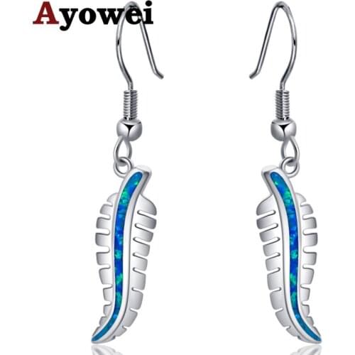 Ayowei Anniversary design gift for ladies Silver Stamped blue Fire Opal Drop Earrings Fashion Jewelry OE697A