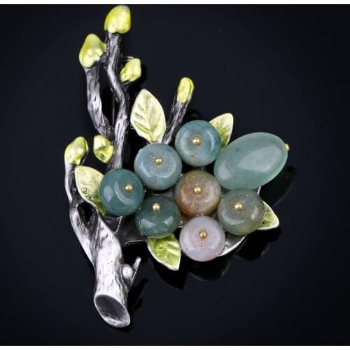 Morkopela Natural Stone Flower Brooch Jewelry Large Brooches Metal Banquet Clothes Pins And Brooches Scarf Clip