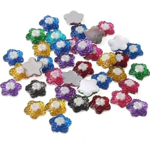100pcs Bling Resin Flower Flatback Cabochon Scrapbooking Diy Embellishments Craft Resin Decoration Accessories 12mm