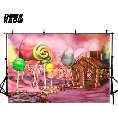 DAWNKNOW Polyester Photography Background Cartoon Pink Candy House Vinyl Backdrops Fairy Tale For Children Photo Studio F2237
