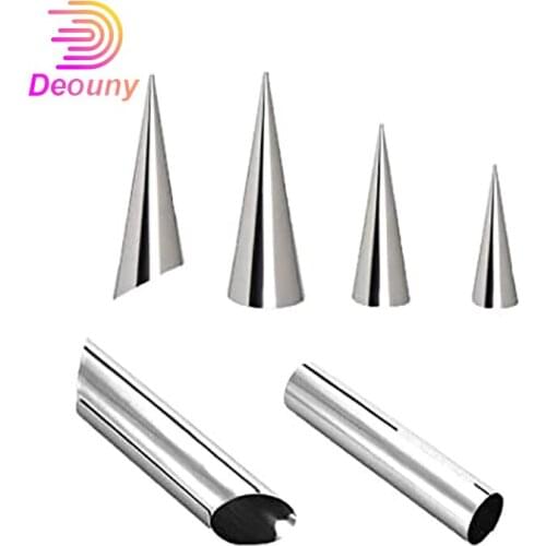 DEOUNY 6 Pcs/Set Conical Tube Roll Moulds Stainless Steel Spiral Croissants Cream Horn Pastry Dessert Molds Kitchen Baking Tools