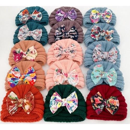 Bow Print Baby Hat Soft Velvet Spring Winter Baby Girls Hat Bonnet Kids Hats Caps