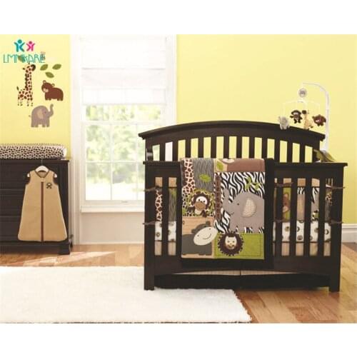 Newborns Baby 100% Cotton Cartoon Pattern Animal Baby Crib Bedding Sets Soft Breathable Baby Bed Sheet Quilt Bed Skirt Unisex