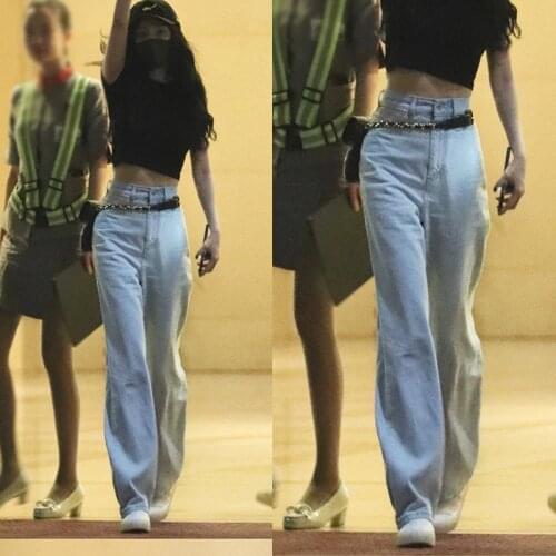 Womens pants autumn light color traf Pants cotton blue high waist loose wide-leg jeans fashion casual loose belt Womens jeans