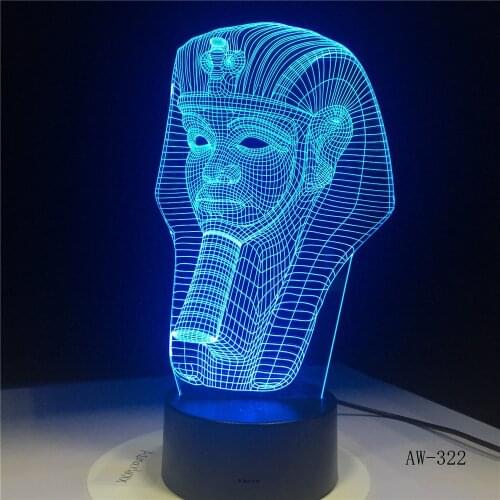 Egypt Sphinx Pharaoh Bulb 3D RGBW LED Night Light Multicolors Creative 7 Color Change USB Desk Lamp Kids Gift Home Decor AW-322