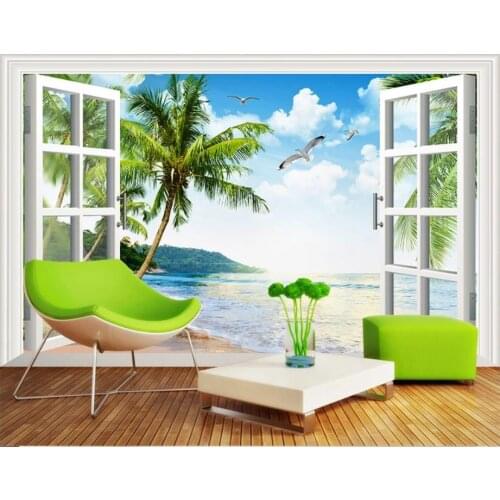Photo Wallpaper High Quality 3D Stereoscopic Sea window landscape wall TV Background 3D Mural Wall Paper