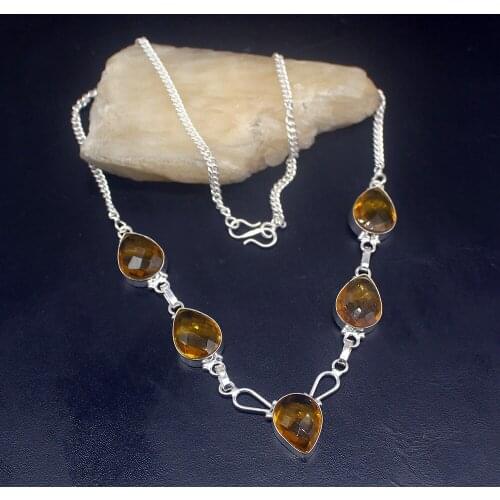 Gemstonefactory Jewelry Big Promotion 925 Silver Amazing Faceted Honey Topaz Prom Women Chain Necklace 44cm 202101626