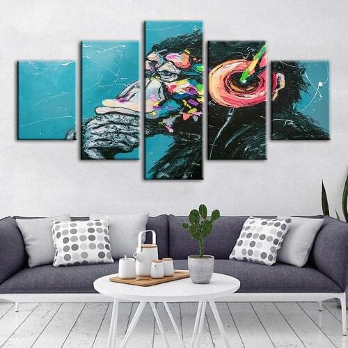 Canvas Orangutan Listening to Music Painting Wall Art Posters Animal Print Modern Living Room Home Decor Framework