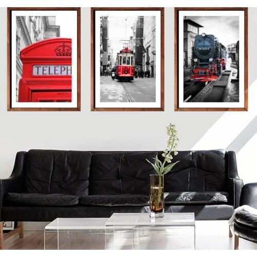 SVITY Modern Canvas Painting Black Red Car Train Poster Art Wall Rectangle Single Picture For Living Room Bedroom Home Decor