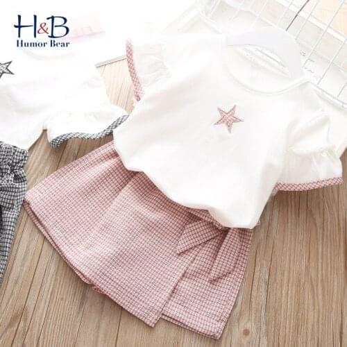 Humor Bear Baby Girl Clothes Suit 2020 Brand NEW Summer Star Printing Toddler girl clothes T-shirt Tops+Waistband Pantskirt 2-6Y