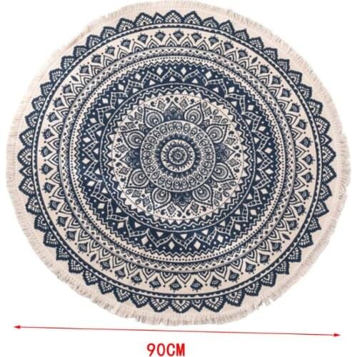 Morocco Round Rug Boho Style Tassel Cotton Fabric Carpet Mat Door Blanket Decor D08D