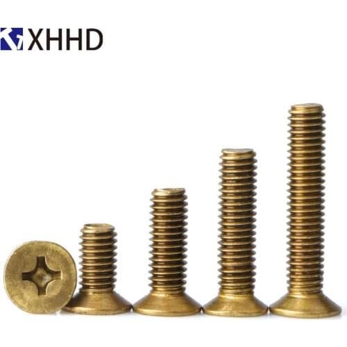 M4 M5 Phillips Cross Recessed Brass Copper Flat Head Machine Screw Metric Threaded Countersunk Bolt Fastener Hardware