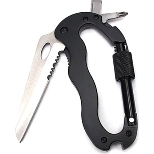 Outdoor Multi-function Tool 5 in 1 With Knife Screwdriver Aluminum Climbing Carabiner Hook Gear Multi Tool Buckle Rock Lock