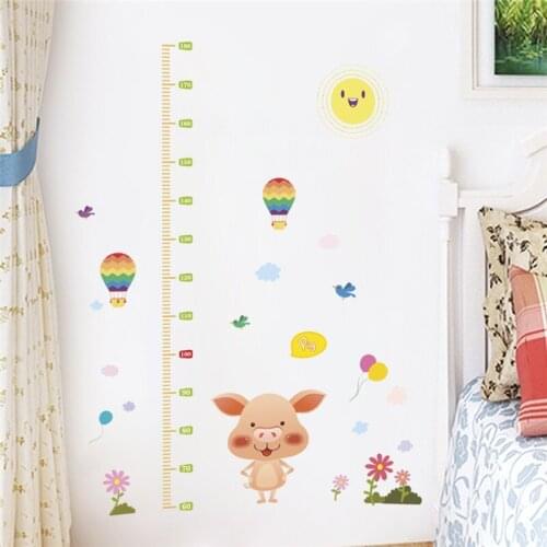 Cartoon animal piggy balloon height measure wall stickers for kids rooms home decor pvc growth chart wall decals diy mural art