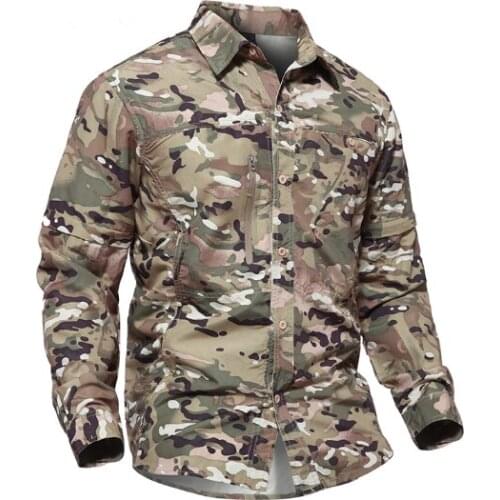 Removable Military Camouflage Shirt Men Spring Summer Detachable Sleeve Tactical Shirts Paintball Army Combat Shirts
