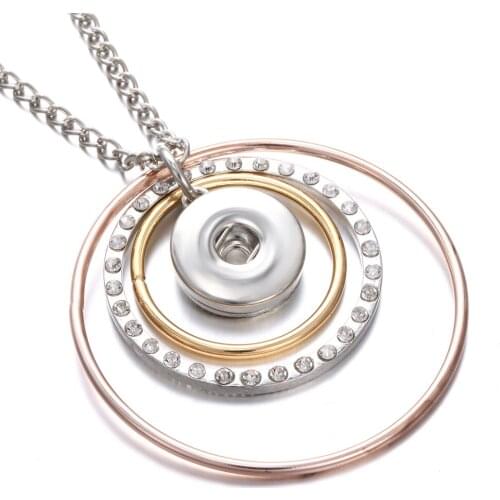 New Snap Jewelry Necklaces Rhinestone Circle Round Snap Button Necklace Fit 18mm Snap Buttons Jewelry Pendant Necklace