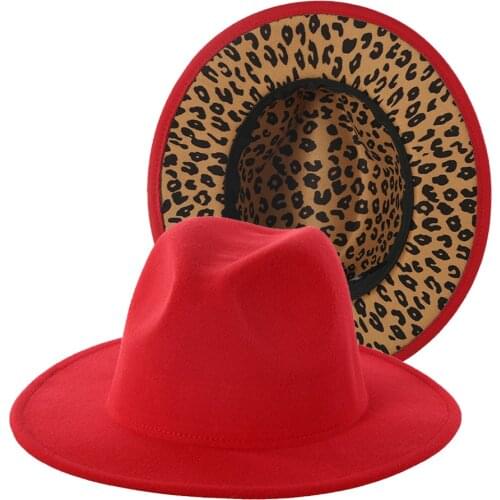 New Style Out Red In Leopard And Out Black In Leopard Wool Felt Wide Brim Fedora Hats Unisex Casual Vintage Panama Fedora Caps