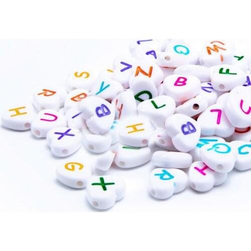 Wholesale 1300pcs 4*11mm White with Colorful Letters Acrylic Heart Beads DIY Jewelry Findings Alphabet Initial English Character