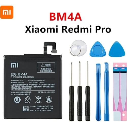 Xiao mi 100% Orginal BM4A 4000mAh Battery For Xiaomi Hongmi Redmi Pro BM4A High Quality Phone Replacement Batteries +Tools