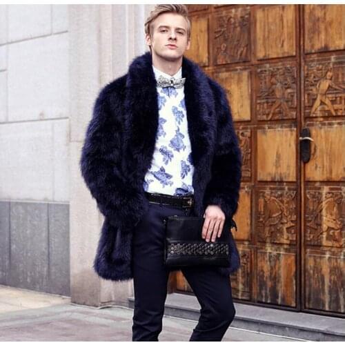 Autumn blue faux mink fur leather jacket mens winter thicken warm fur leather coat men loose jackets jaqueta de couro b158