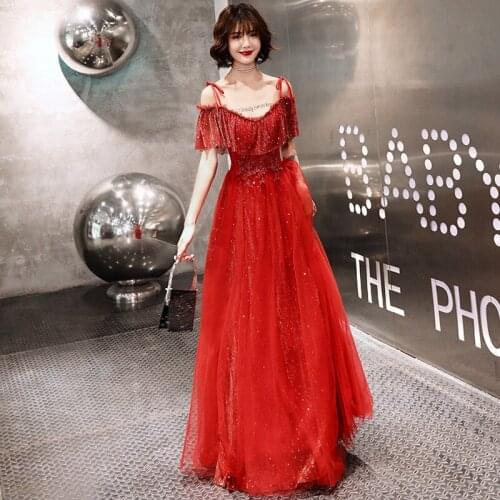 Special Occasion Dresses Illusion V-Neck Short Sequined Beading Embroidery Spaghetti Strap Tulle Lace Red Women Prom Gown E1037