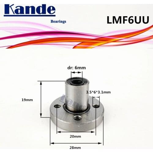 Kande Bearings LMF6 UU 4pcs/lot LMF6UU Round Flange Linear Ball Bearing 6mm LMF6