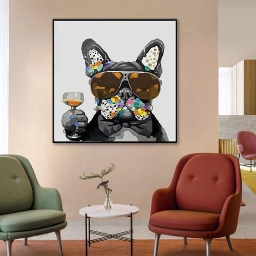 Smoking Bulldog Poster Oil Painting Canvas Wall Art Puppy Graffiti Art Picture Living Room Nordic Decoration