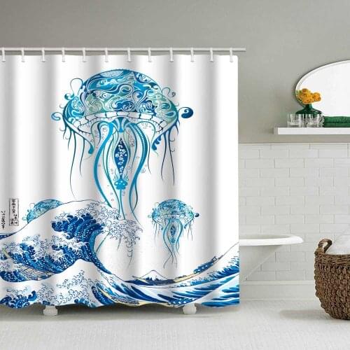 Simple jellyfish marine life high-definition printing waterproof bathroom shower curtain partition curtain