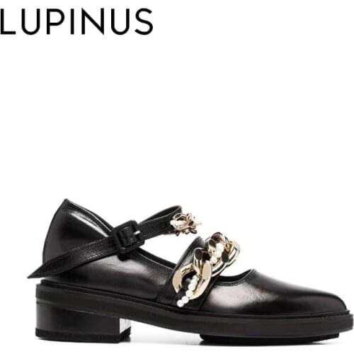 LUPINUS Luxury Brand Design Gold Chain Women Mary Jane Shoe 2021 New Retro Spring Women Shoe Fashion Platform Women Single Shoe