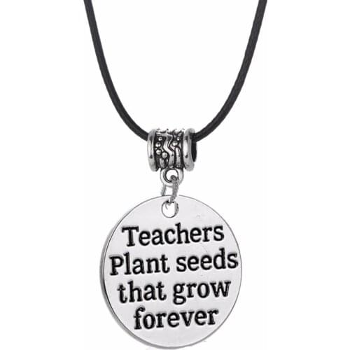 Thanksgiving Teachers Plant Seeds That Grow Forever Round Pendant Necklace Leather Rope School Student Teachers Day Jewelry Hot
