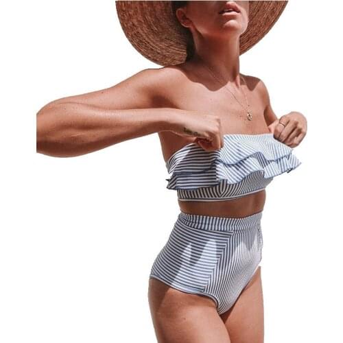 2021 Now Bikini womens split swimsuit irregular stripe Ruffle high waist Bikini swimsuit zaful biquini stroj kapielowy maiô