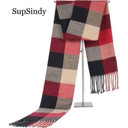 SupSindy Winter scarf men Vintage Soft plaid scarves luxury shawl Warm cashmere Striped Acrylic Casual mens scarf with tassels