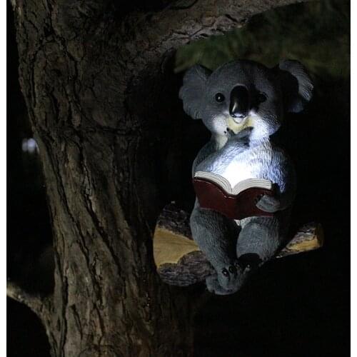 Solar Garden Statue Led Lights Koala Bear Haning Figure Resin Lamp Outdoor Patio Lawn Yard Light Decor Ornaments Birthday Gifts