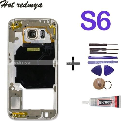 Middle Frame For Samsung Galaxy S6 G920 G920F Frame Bezel Rear Housing Chassis With Back Camera Glass Lens Single/Dual SIM