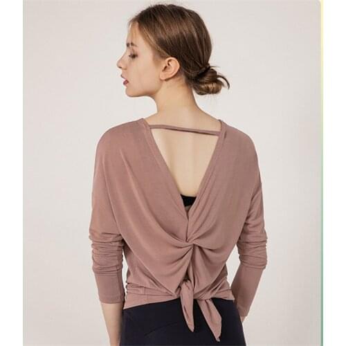 Yoga Tops Long Sleeve Soft Women Open Back Running Clothes Loose Workout Sportswear Quick Dry Dance Shirts for Gym Fitness
