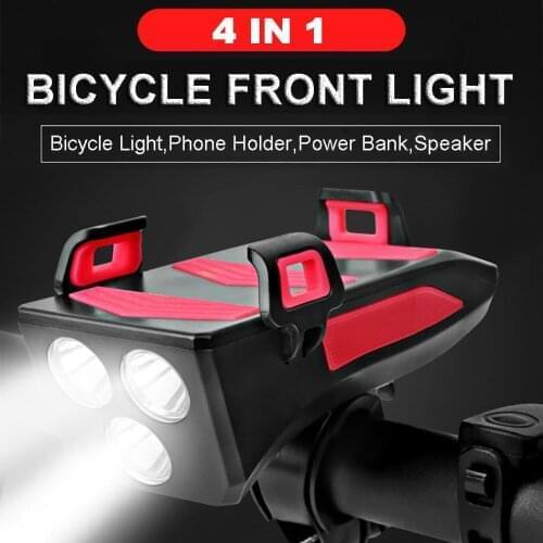 4 in 1 Bicycle Front Light 4000mAh USB Rechargeable Smart Headlight 3 LED Bike Lamp Cycling Flash Light For Bicycle Accessories