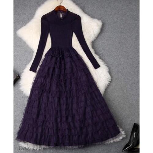 European style 2019 New arrivals summer Spring fashion women clothes temperament patchwork mesh vintage dress T3249