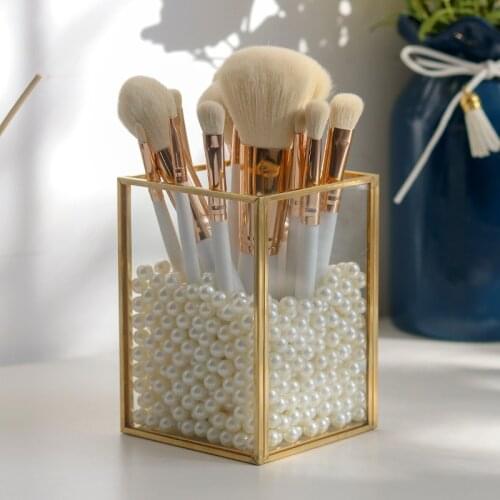 Cosmetic Storage Box Golden Desktop Lipstick Finishing Glass Jewelry Classification Storage Makeup Brush Organizer