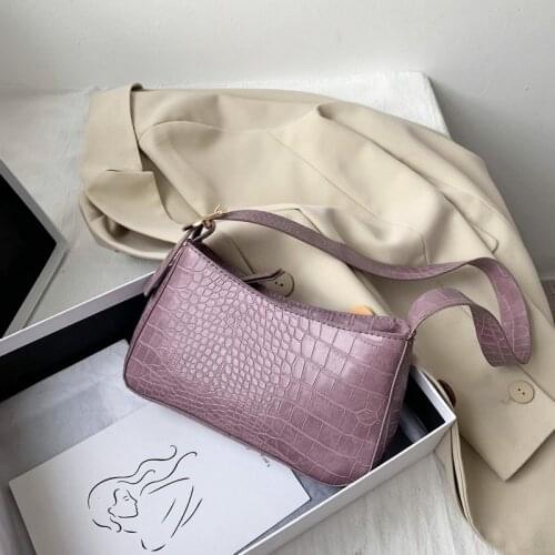 Crocodile Pattern Women Underarm Bag Retro Design PU Leather Small Shoulder Bags Female Tote Baguette Purse Handbags