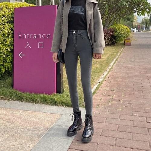 Black grey blue Plus size 4XL Denim jeans women 2020 new spring high waist black slim feet pants fat mm tight skinny pants femme