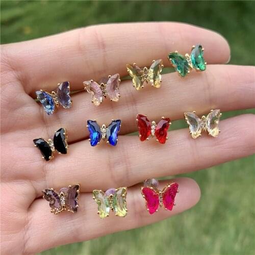 10Pair, beautiful colorful cz micro pave cute earring studs,fashion butterfly shaped women girl studs earring jewelry