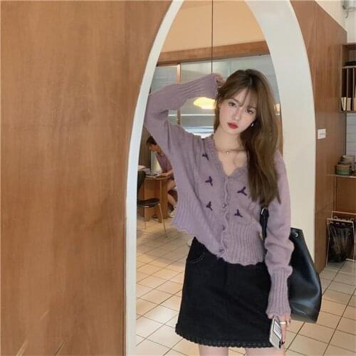 Womens Sweaters Japanese Kawaii Ulzzang Vintage Loose Embroidered Cardigan Sweater Female Korean Harajuku Clothing For Women