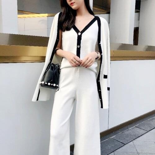 Macys Mccoy designer brand new leisure bump color knitted vest coat wide-legged pants three-piece suit