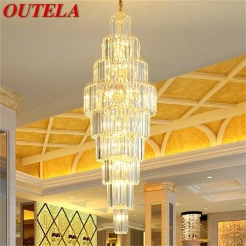 OUTELA Gold Chandelier Fixtures Modern Luxury Crystal Pendant Lamp Light Home LED for Stairs Hall Decoration