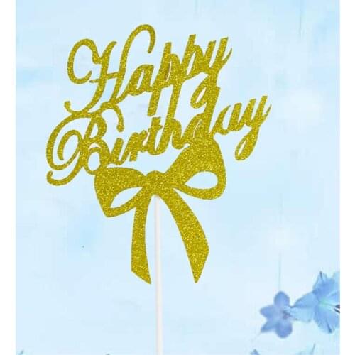 1Pcs Bow-knot Cupcake Cake Toppers Art Happy Birthday Cake Flags Kids Birthday Party Baby Shower Baking Creative Decor Supplies