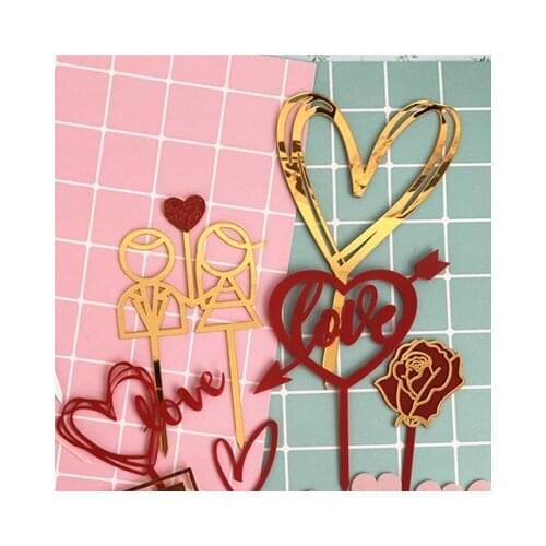 1Pcs Gold Silver Red Acrylic Heart Collection Cake Topper Dessert Decoration For Birthday Party Lovely Gifts Insert Party Decor